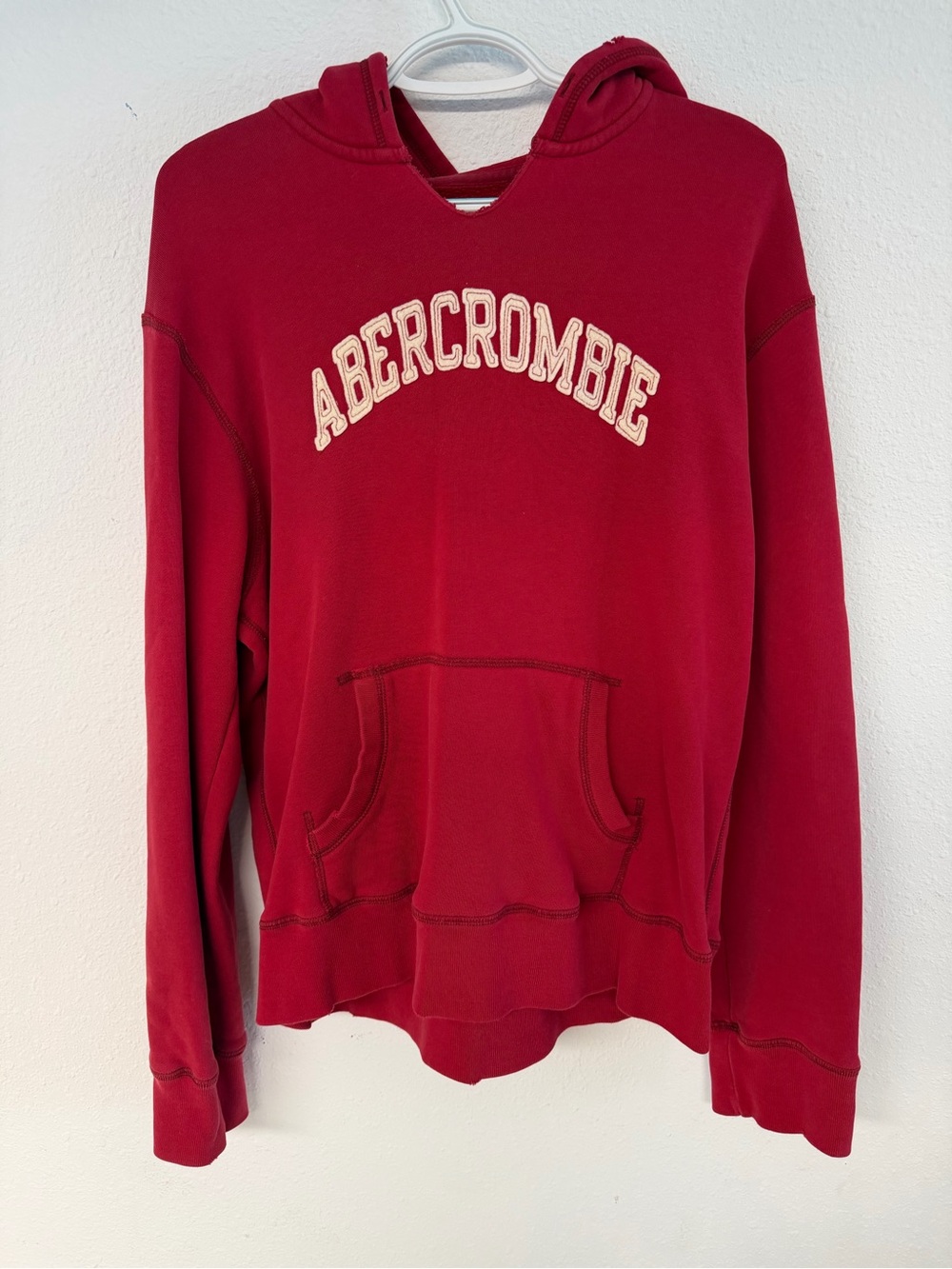 Vintage Y2K Abercrombie & Fitch Men’s Red Pullover Hoodie Sweatshirt
